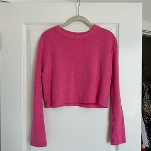 ZARA Pink Cropped Crewneck Sweater